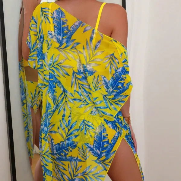 Printed Bikini Set with Mesh Cover-up