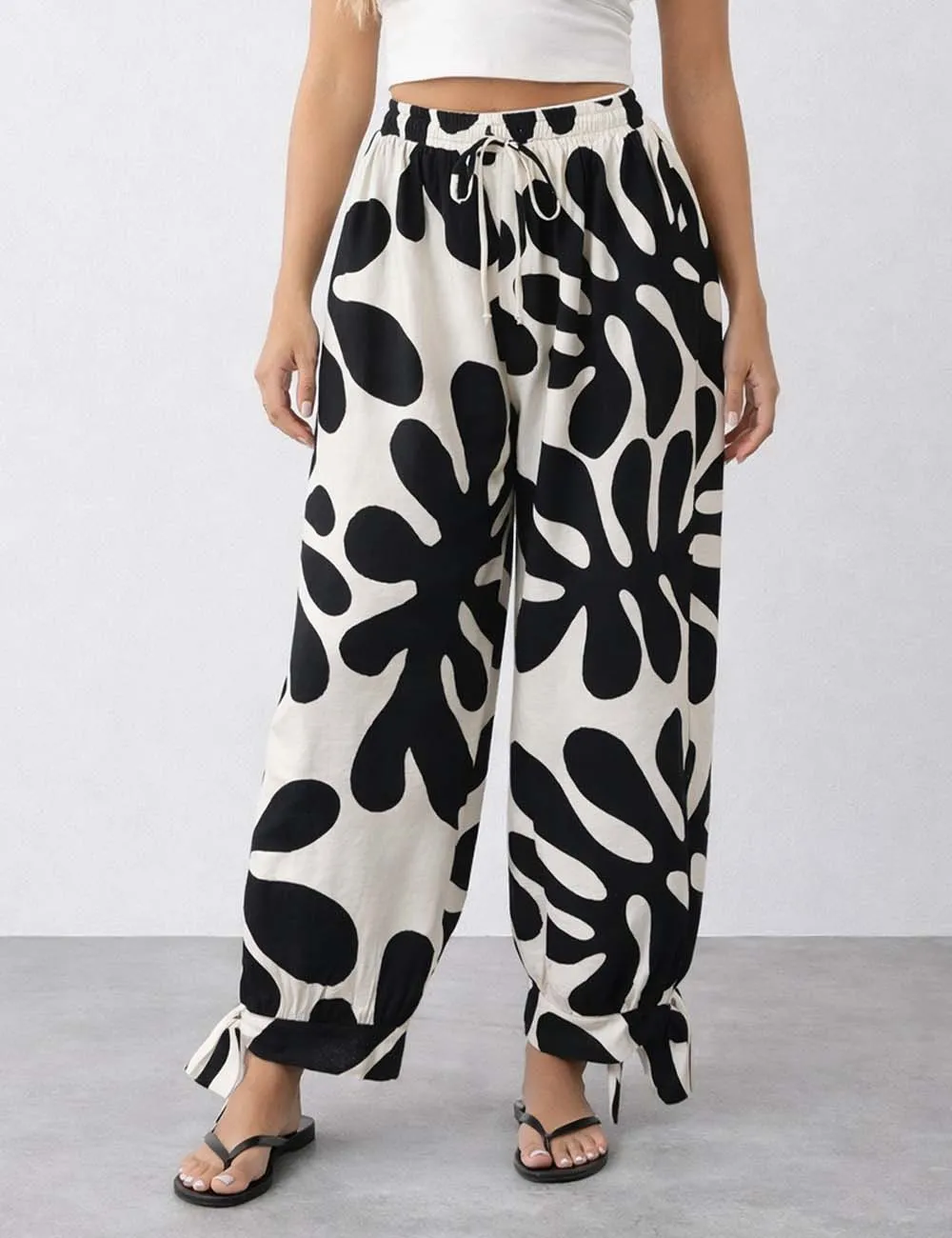Color Block Drawstring Elastic Waist Loose Pants