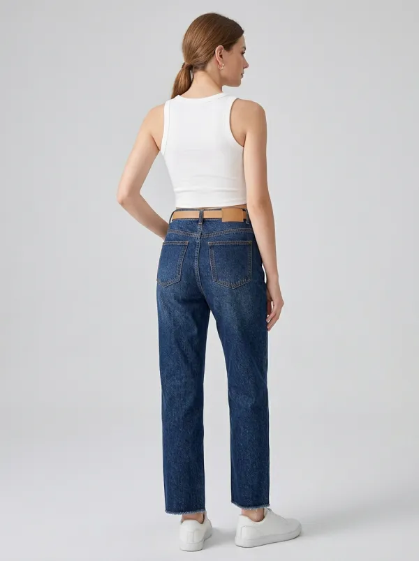 Women's High-Waisted Button-Front Pocketed Denim Jeans