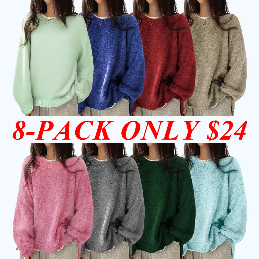 Women's Drop Shoulder Split Hem Sweater, Casual Long Sleeve Round Neck Jumper, Women'S Knitwear Top For Fall & Winter, Sweaters For Women