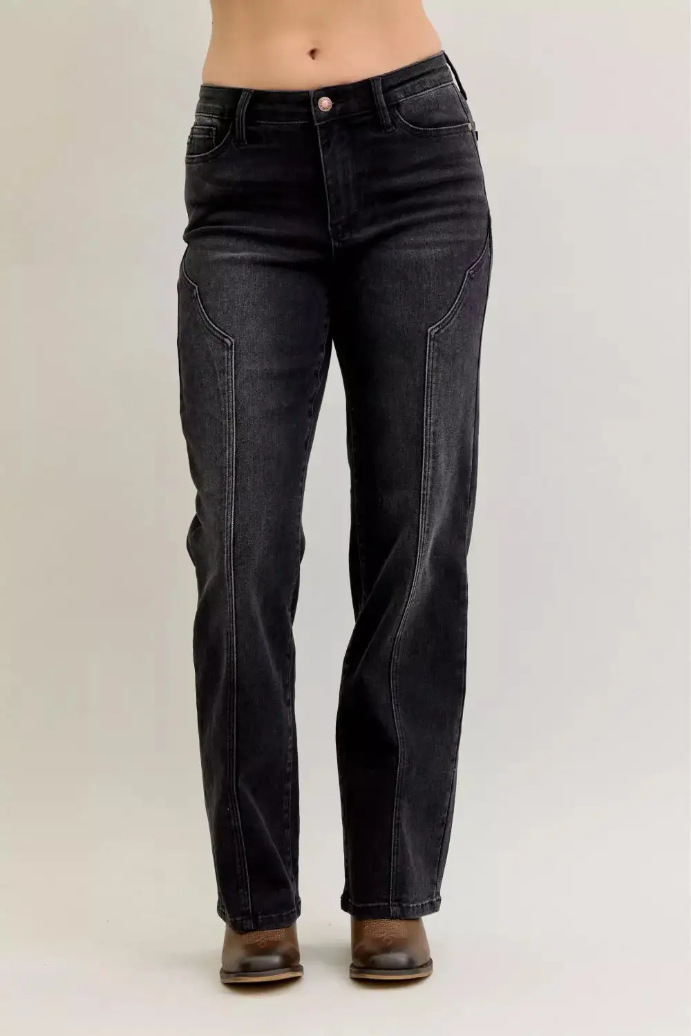 Relaxed Mid-Rise Washed Pocketed Stretch Straight Leg Jeans