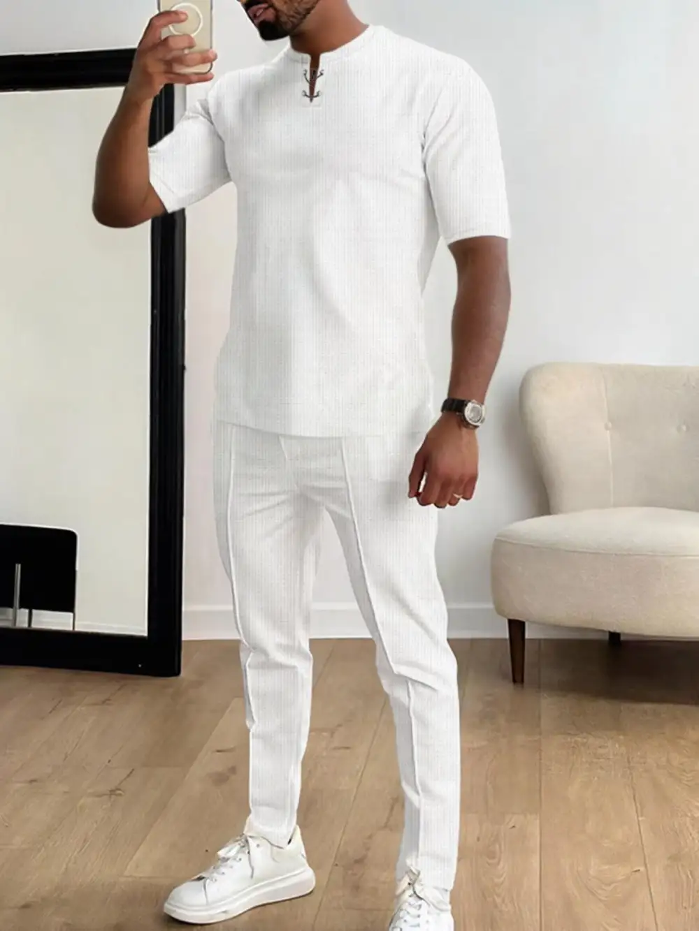 Men's Full Size Casual Short Sleeve Top and Pants Set
