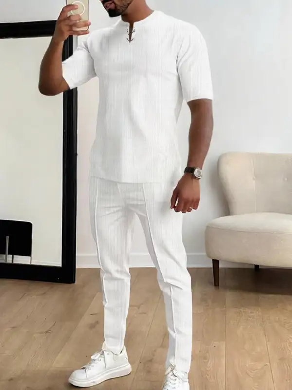 Men's Full Size Casual Short Sleeve Top and Pants Set