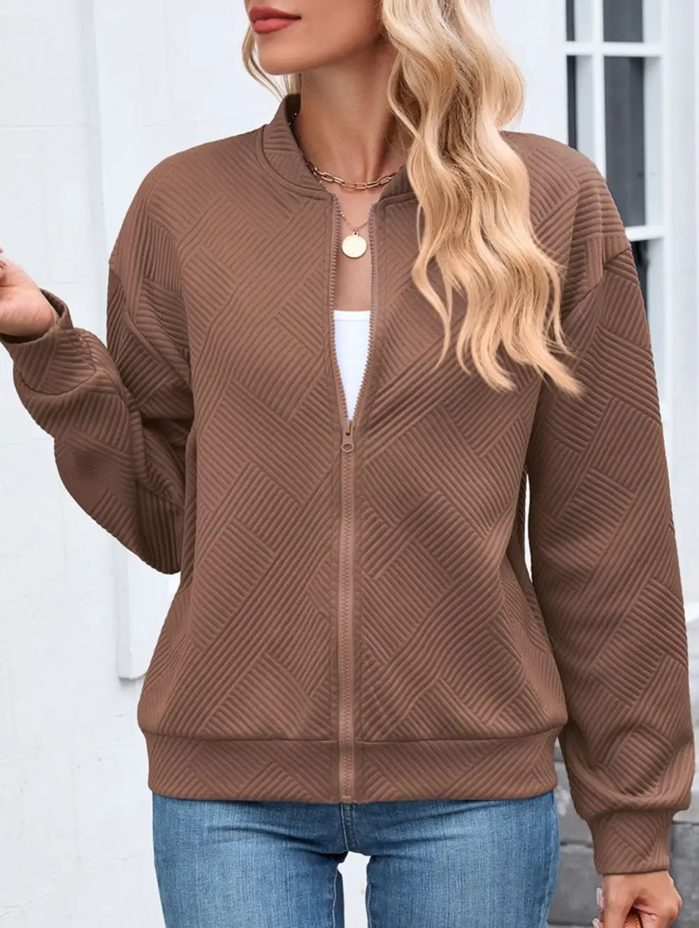 Crew Neck Zipper Loose Long Sleeve Sweatshirt