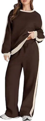 Women's 2 Piece Outfit Fleece Sweatsuit Casual Lounge Matching Sets Crewneck Loose Fit Cozy Sweatshirt & Straight Leg Sweatpants Womenswear Clothes Chic