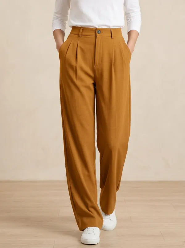 Women's Plaid High-Waisted Pleated Casual Pants
