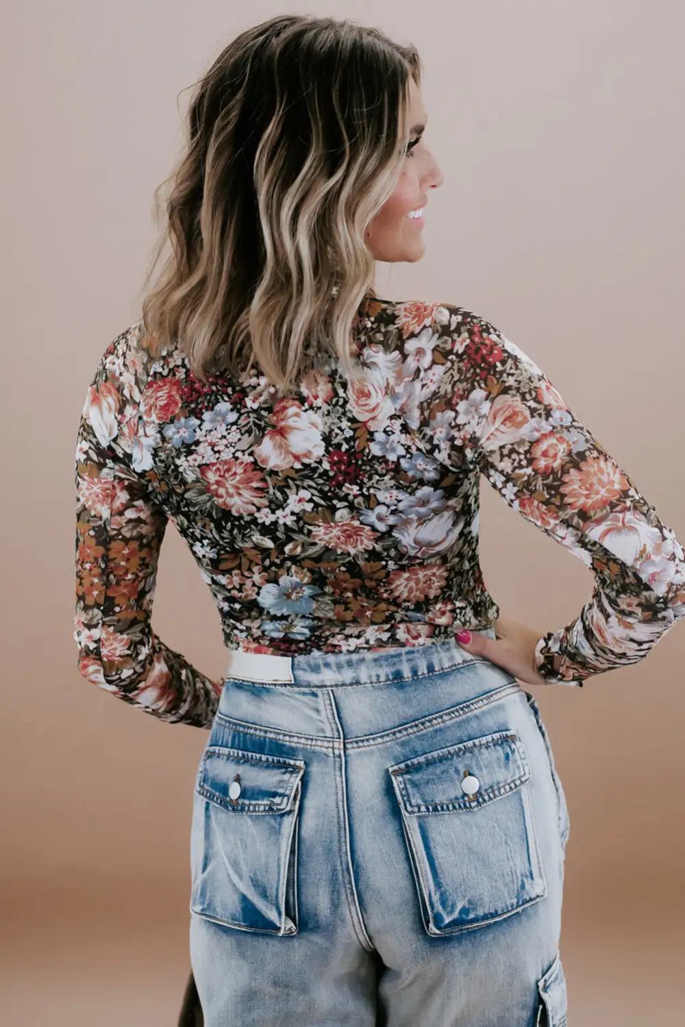 Soft Floral Mesh Detail Blouse