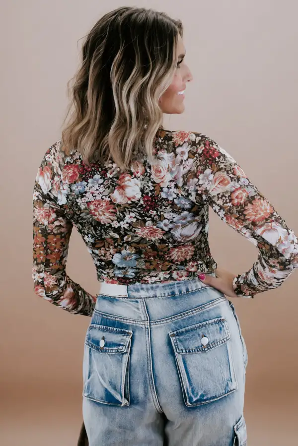 Soft Floral Mesh Detail Blouse