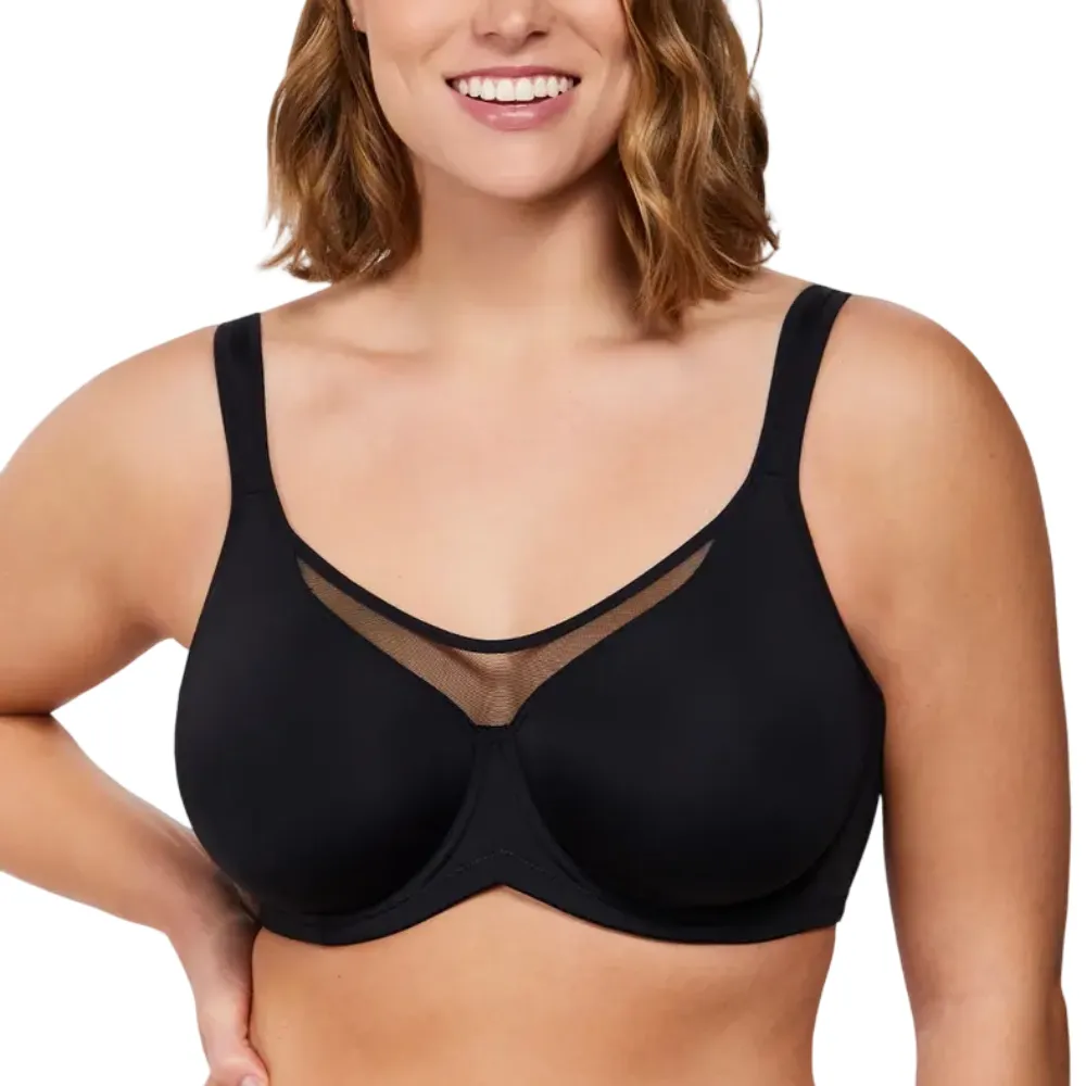 Unlined Non-Padded Underwire Smoothing Wide Strap Full Coverage Minimizer T-shirt Bra