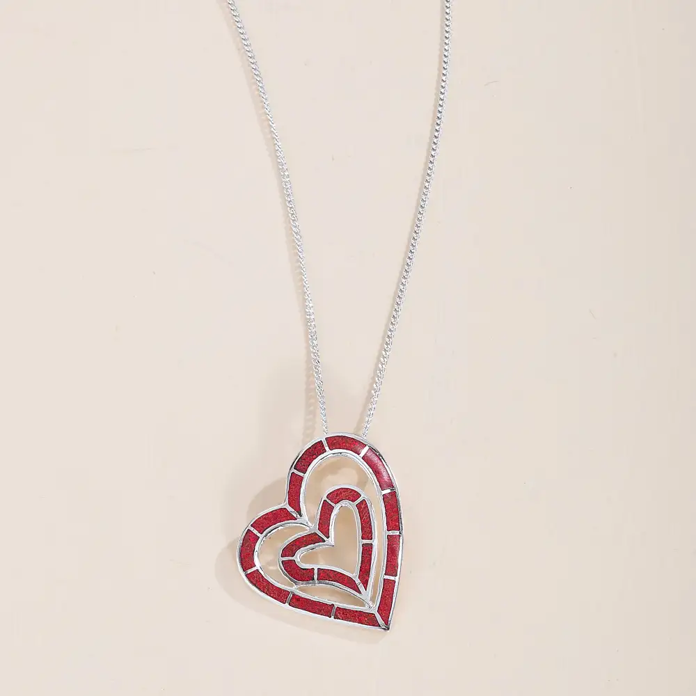 Modern Opal Heart Pendant Necklace