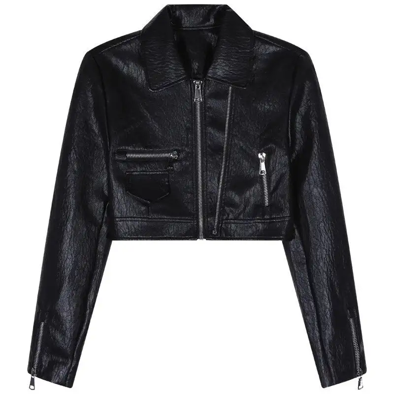 Zip-Front Leather Casual Outerwear Jacket
