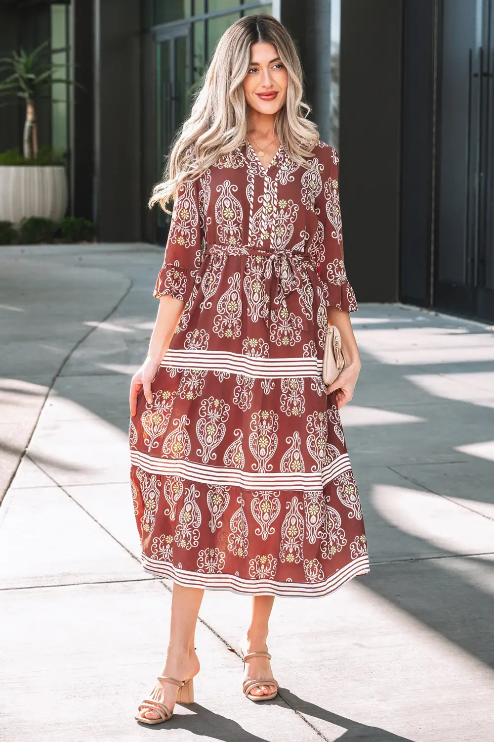 Floral Striped Tie Waist Maxi Dress