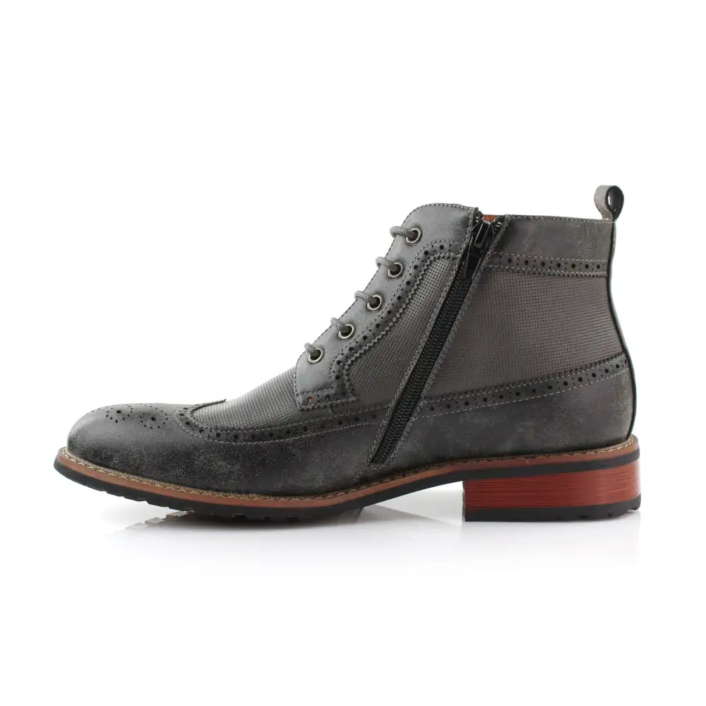 Faux-Leather Embossed Burnished Motorcycle Boots