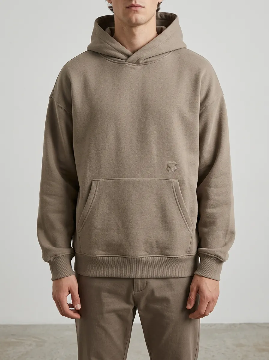 Men's Minimalist Geometric Logo Embroidered Taupe Hoodie