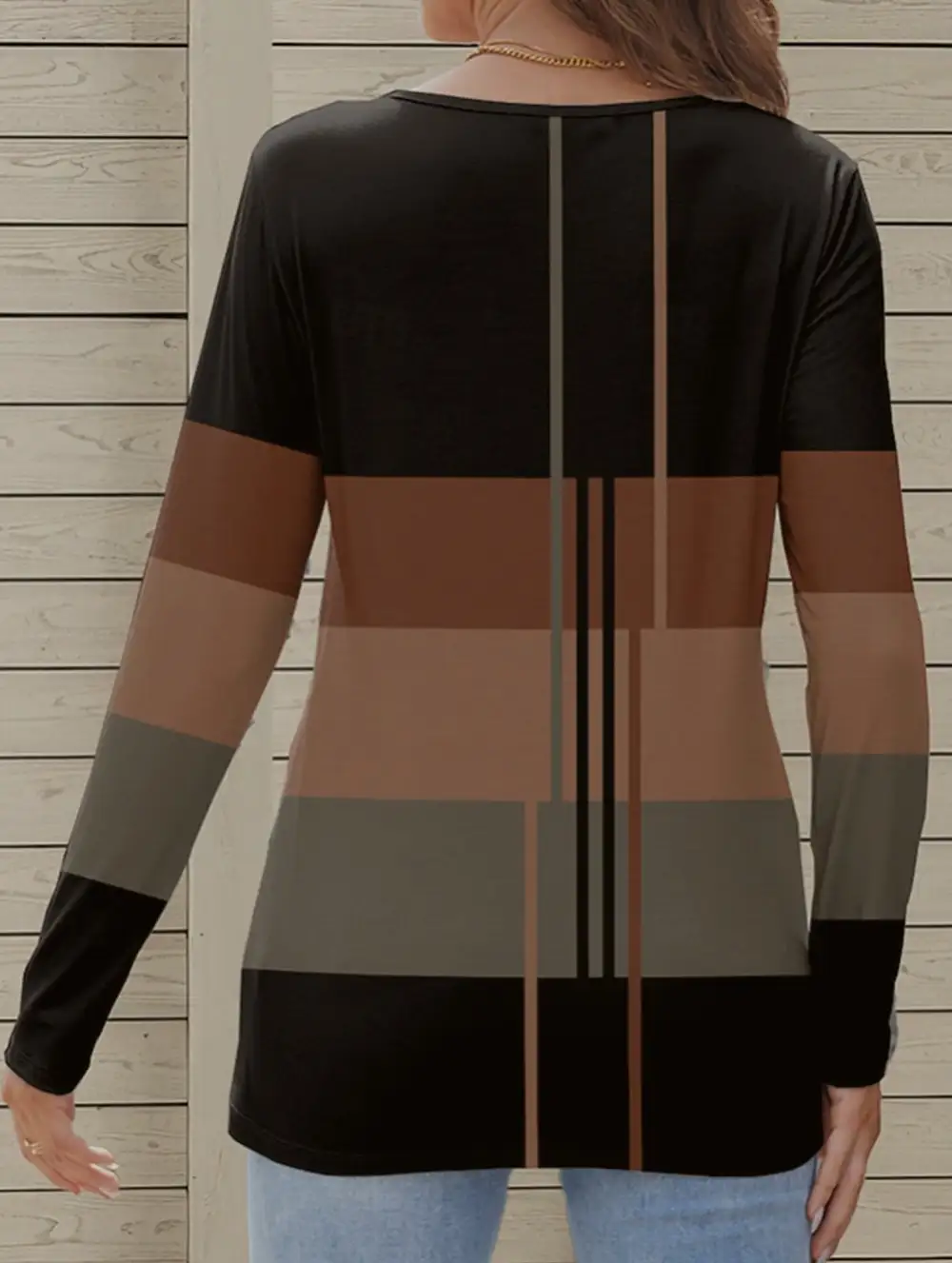 Round Neck Striped Long-Sleeved Tee