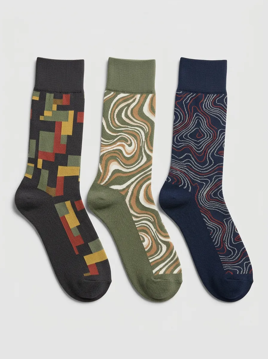 Men's Geometric Marble Topographic Print 3-Pack Socks