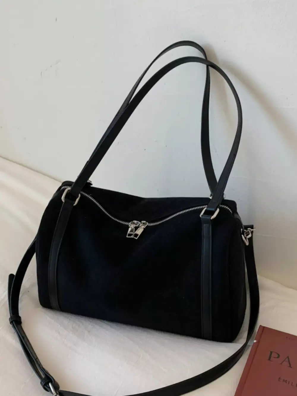 Zippered Suede Crossbody Bag