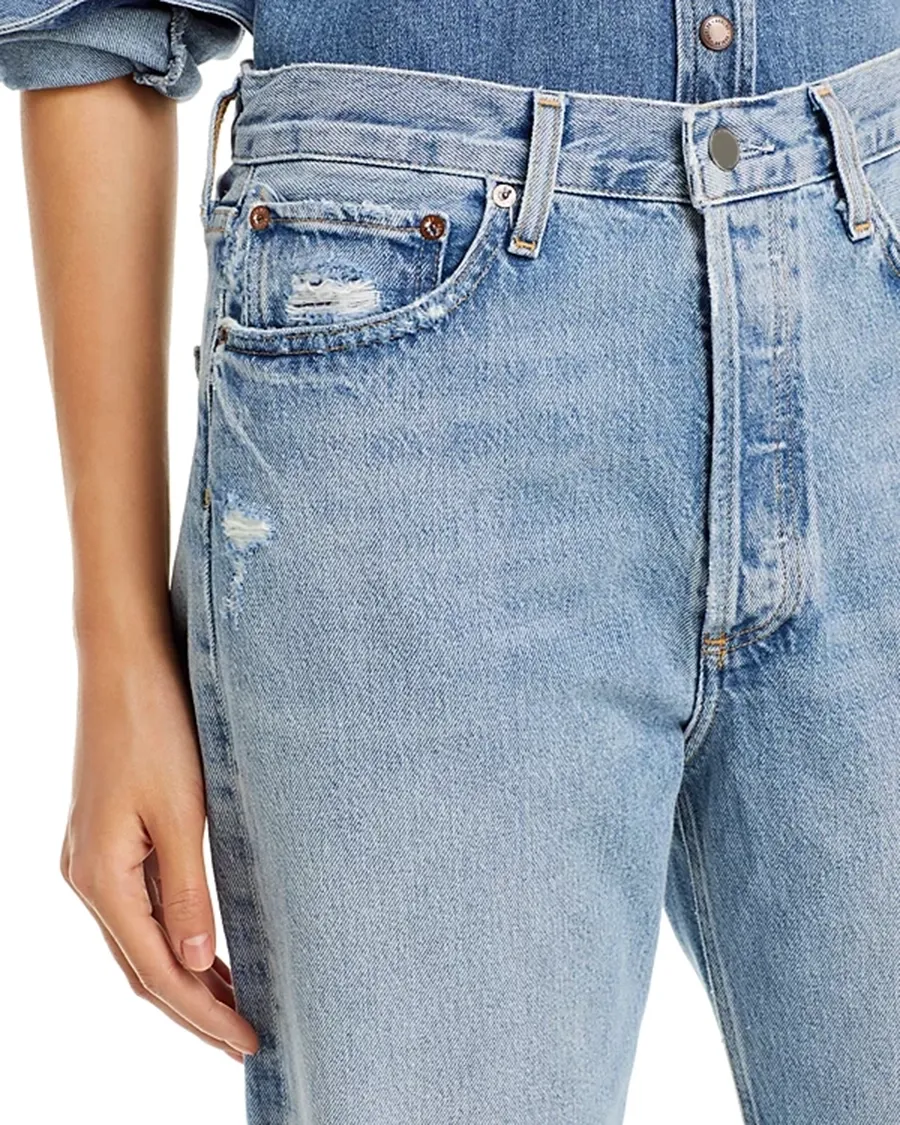 Ripped High Rise Straight Jeans in Threadbare