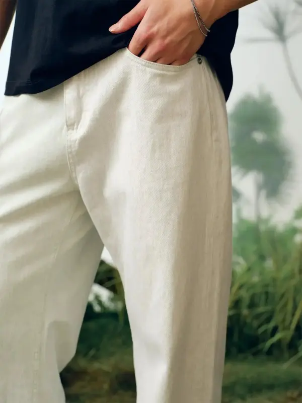 Textured Solid Straight Leg Jeans