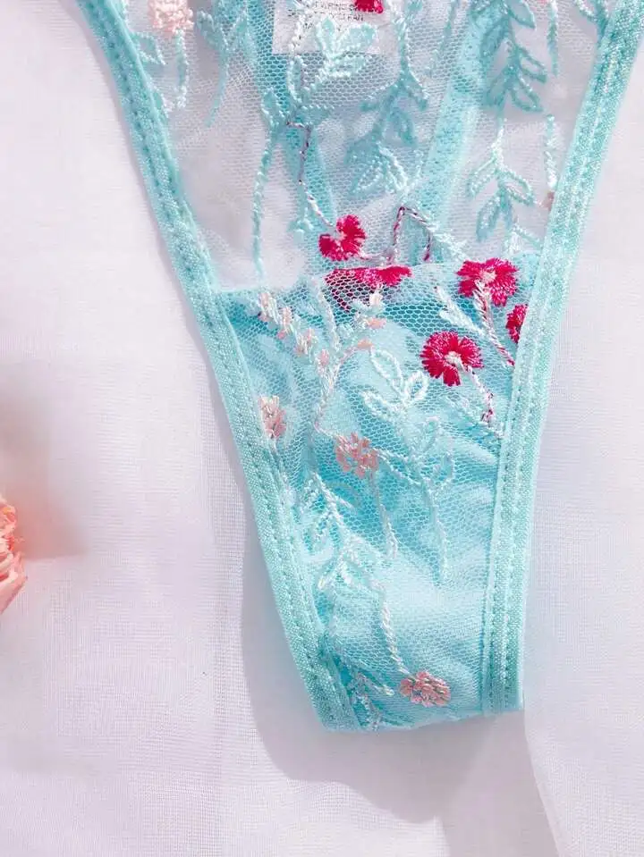 Refined Floral Embroidered Sheer Lingerie Set