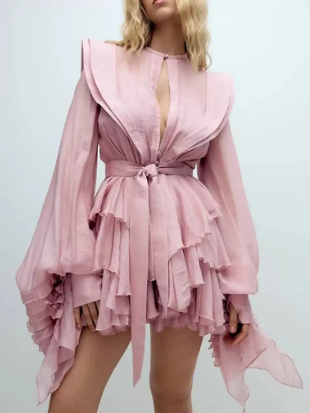 Soft Touch Ruffle Long Sleeve Mini Dress