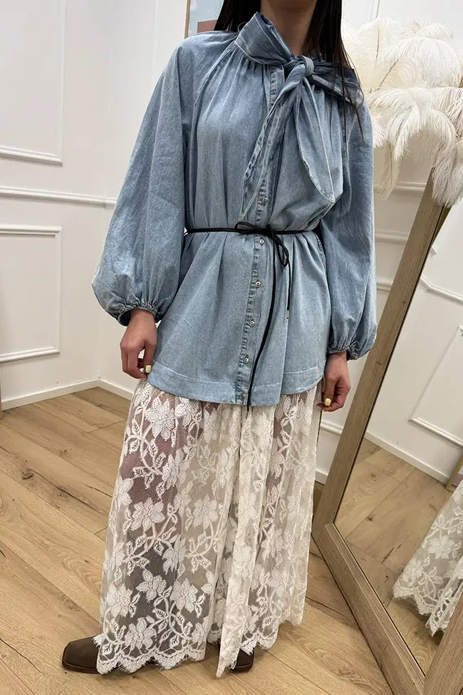 Mini Tie Detail Lace Skirt