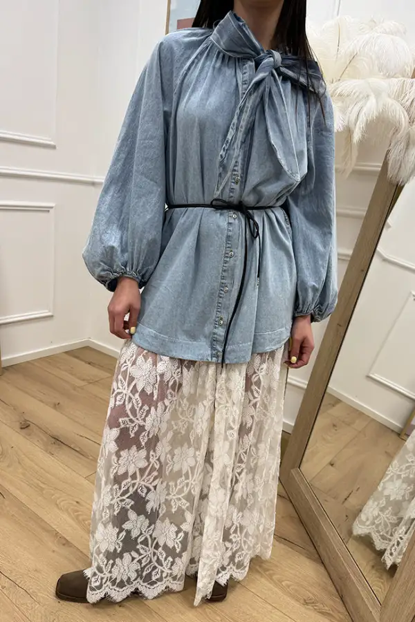 Mini Tie Detail Lace Skirt