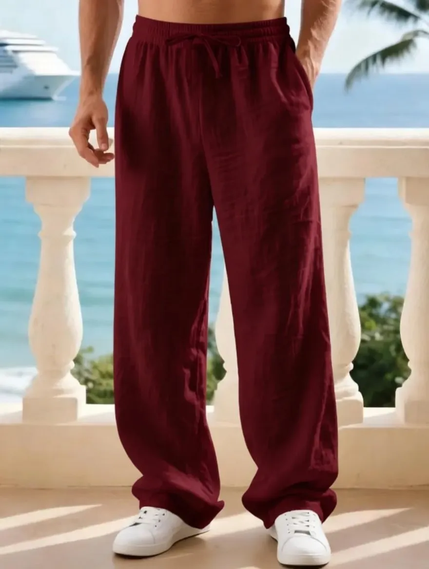 Men's classic linen casual straight-leg pants, breathable, comfortable, and stylish long pants