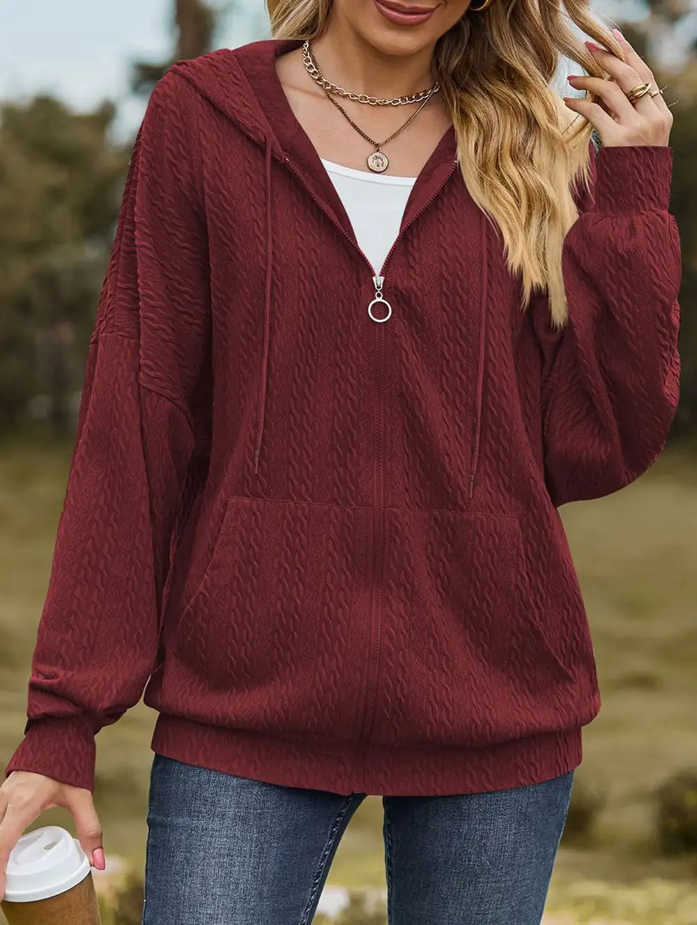 Pocket Long-Sleeved Loose Hooded Sweatshirt