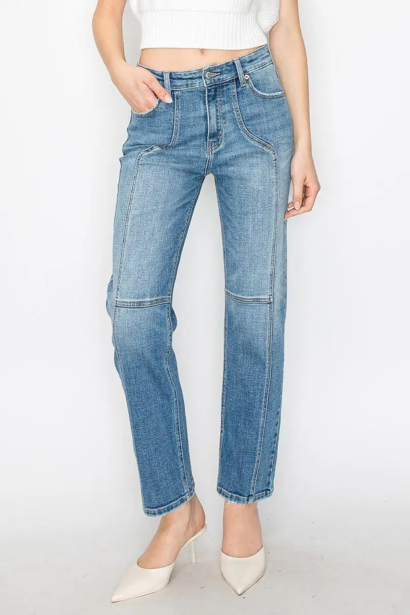 High Rise Straight Leg Stretch Denim Jeans