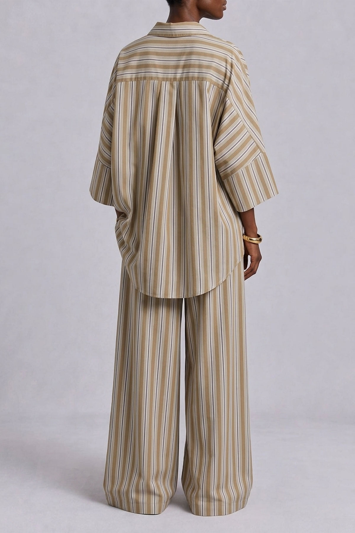 Wide Leg Button Front Striped Matching Set