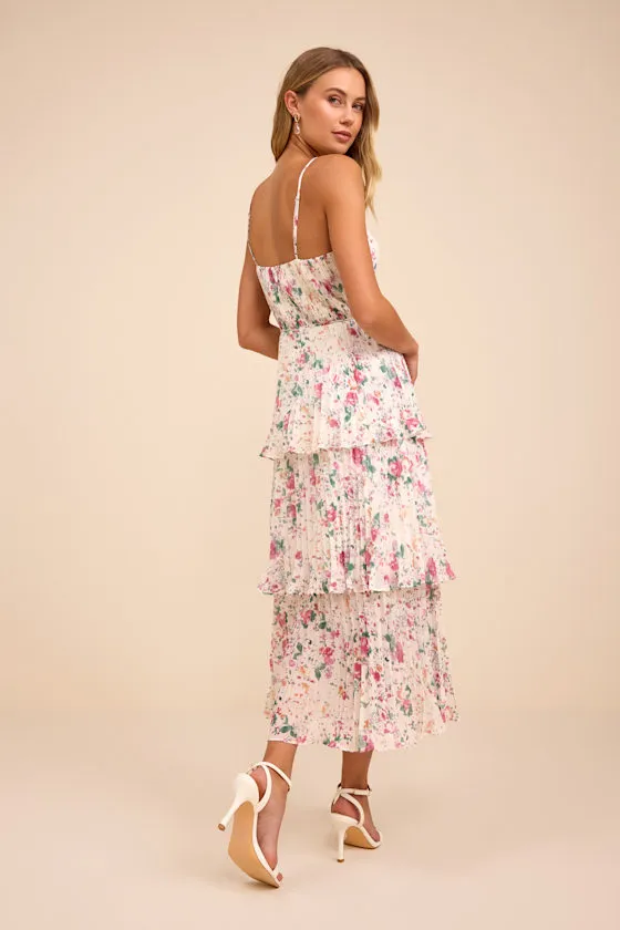 Cascading Crush Light Blue Tiered Bustier Midi Dress