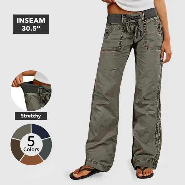 Solid Seam Detail Drawstring Mid Rise Straight Leg Pants High Stretch Fabric Women’s Wear Minimalist Fit Basic Style Multiple Colors