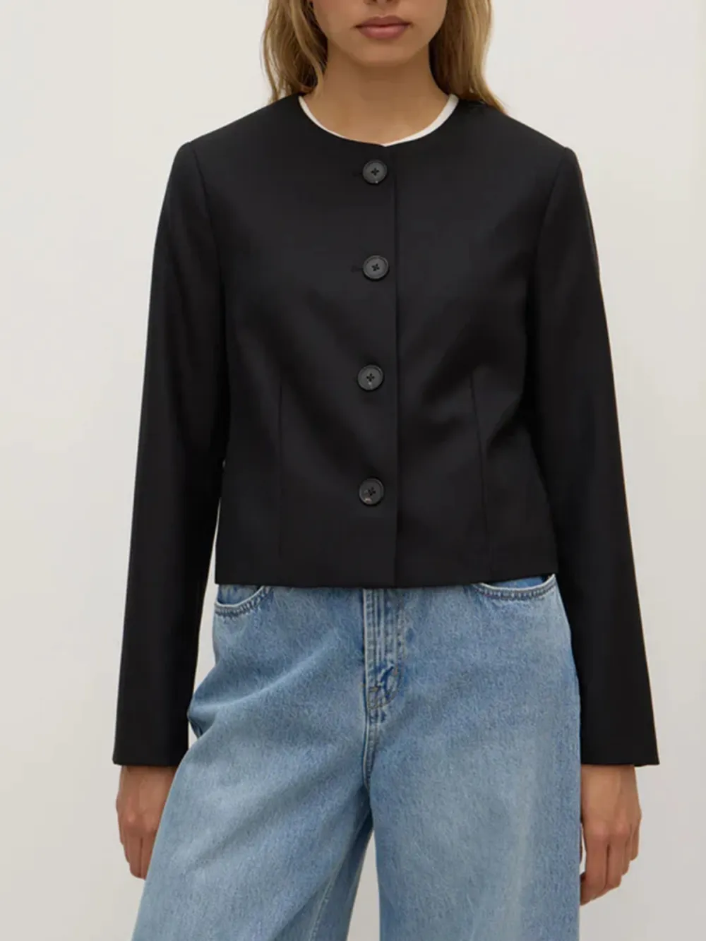 Casual Style Wool Jacket Black