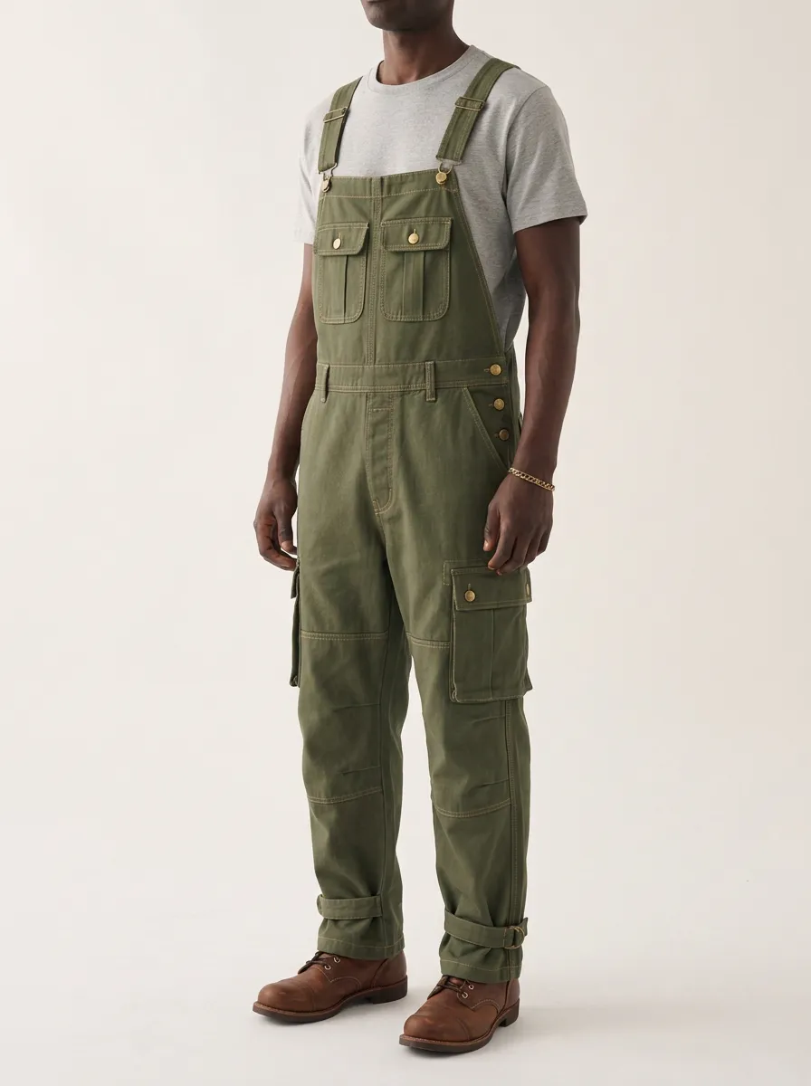 Men's Military Style Olive Green Cargo Dungarees