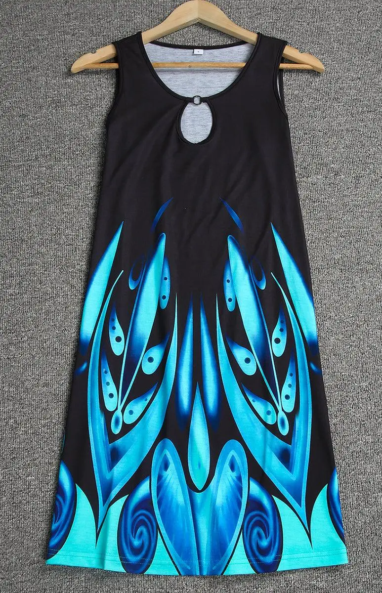 Chic Round Neck Print Mini Dress