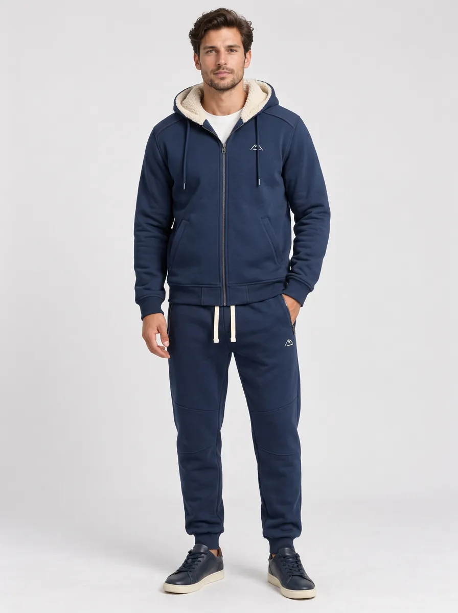 Men's Fleece Tracksuit with Fleece Lined Hooded Zip Up Styling