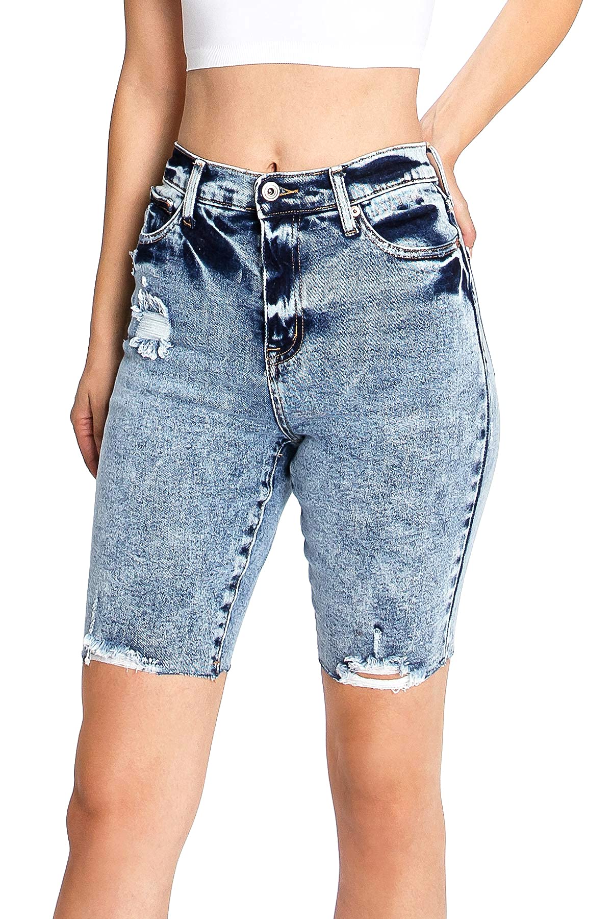 Medium Blue Cut - Off Bermuda Shorts