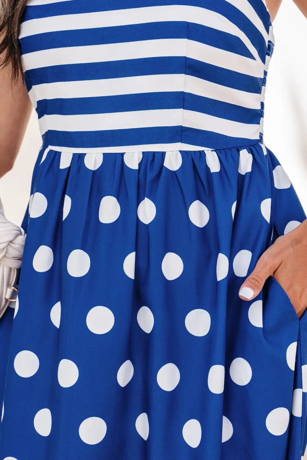 Clean Line Striped Polka Dot High Waist Maxi Dress