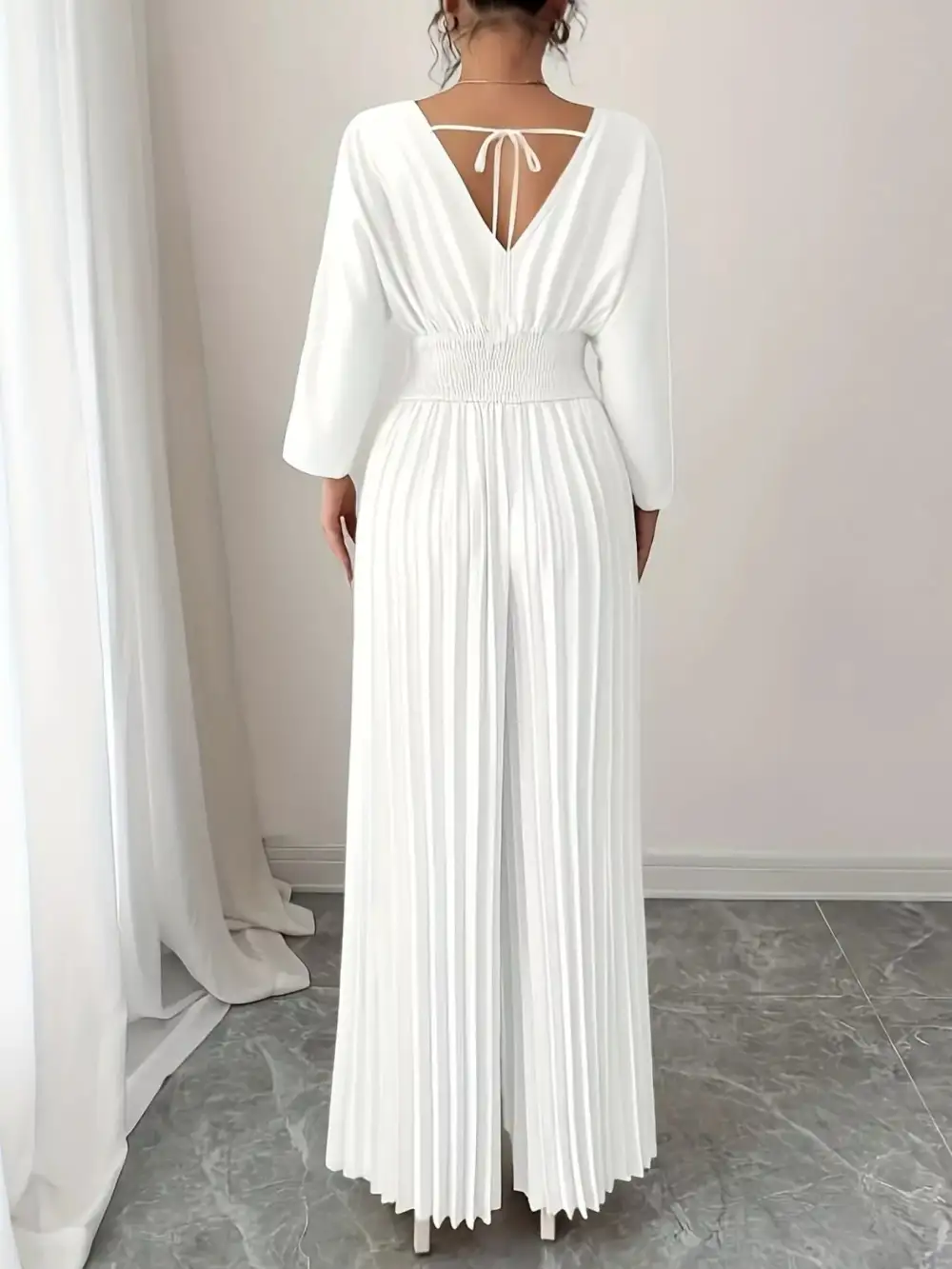 Surplice Pleated Wide Leg Jumpsuit