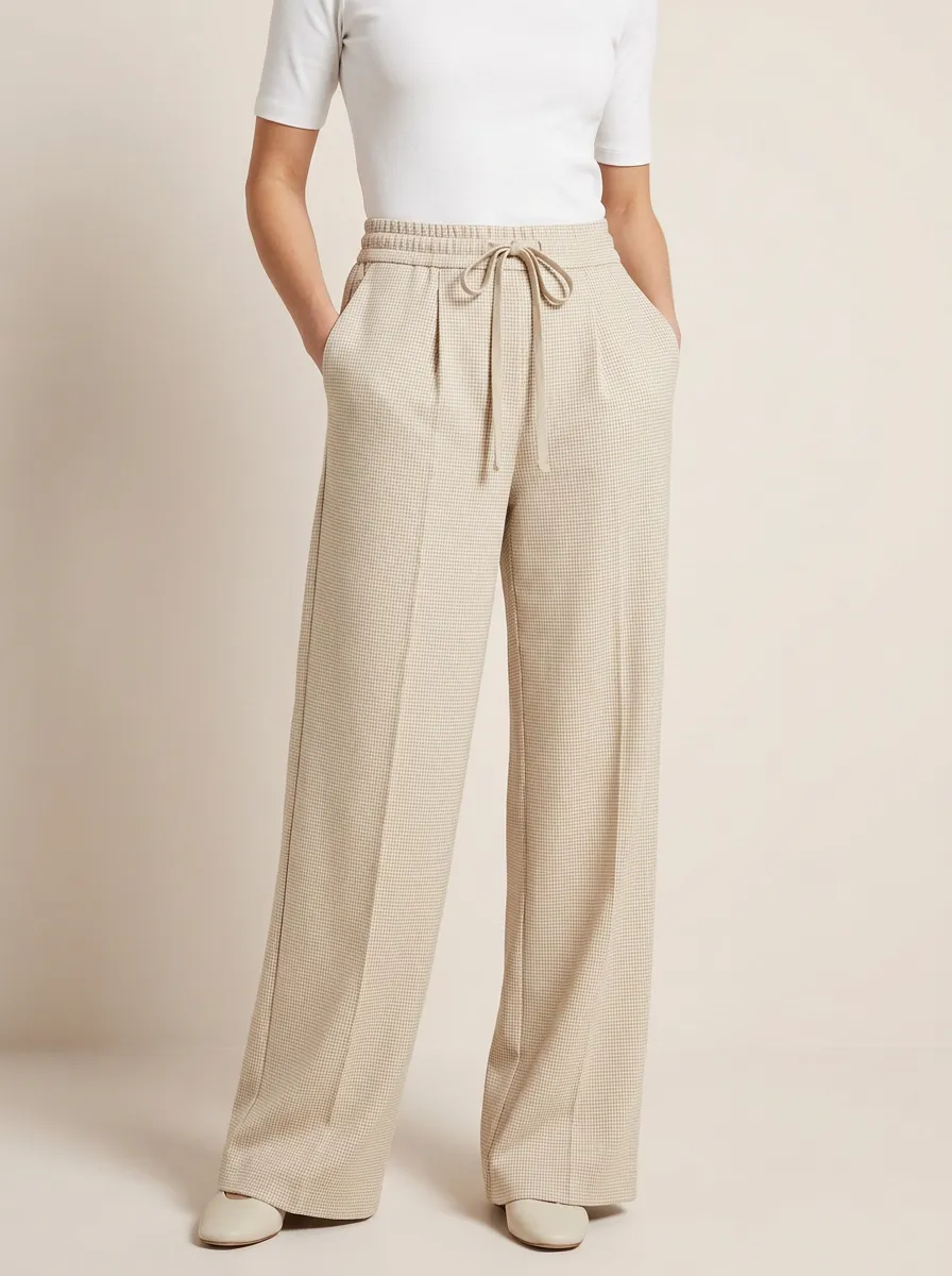 Wide-Leg Houndstooth Printed Women's Wide-Leg Pants