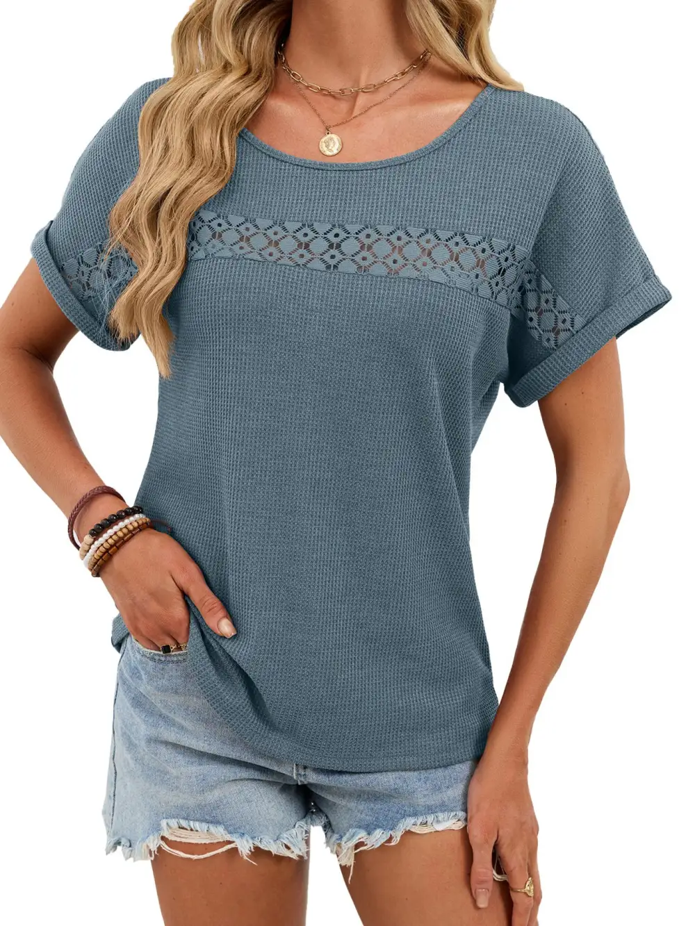Easygoing Short-Sleeve Lace-Detail T-Shirt