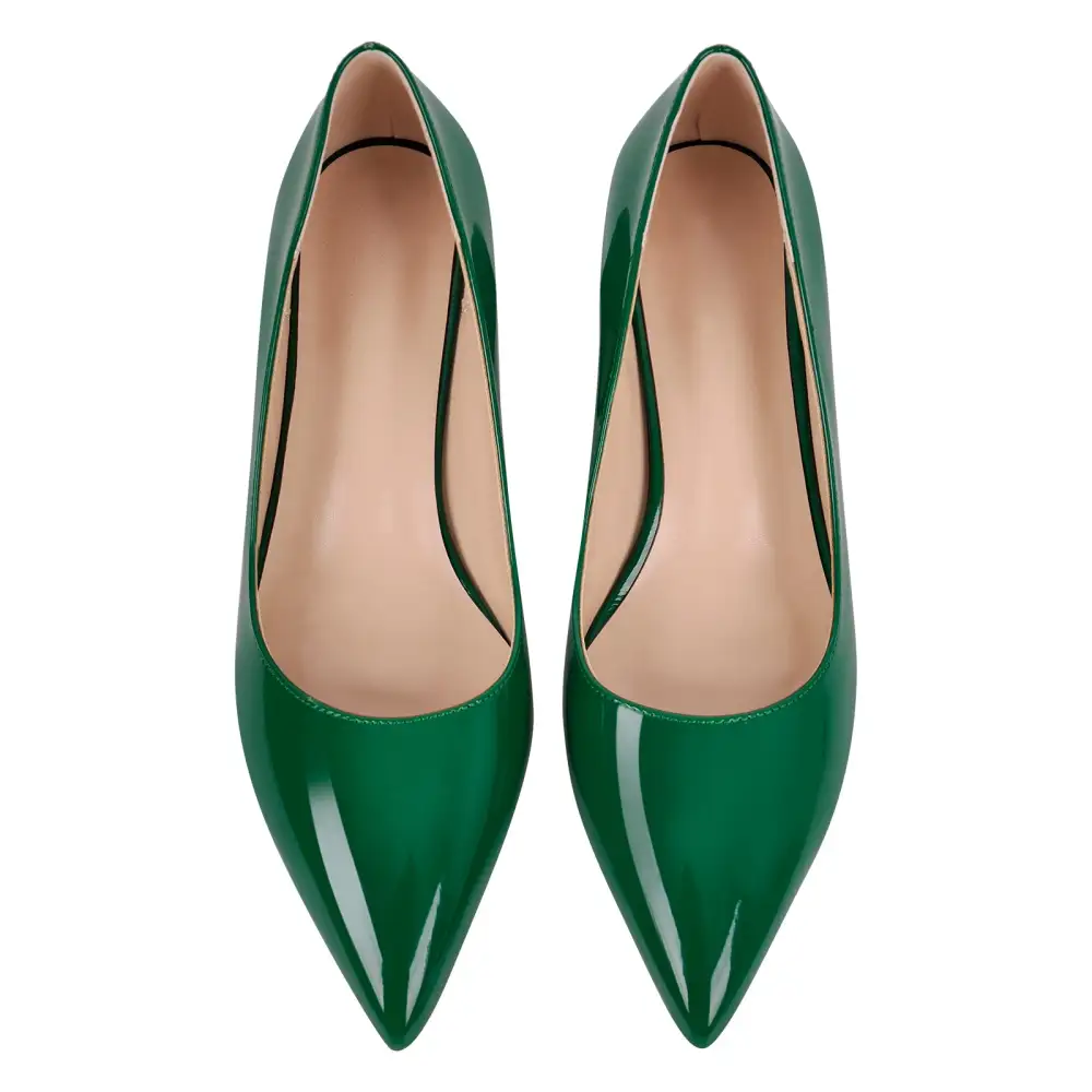 Polished Pointed Toe Chunky Heel Pumps
