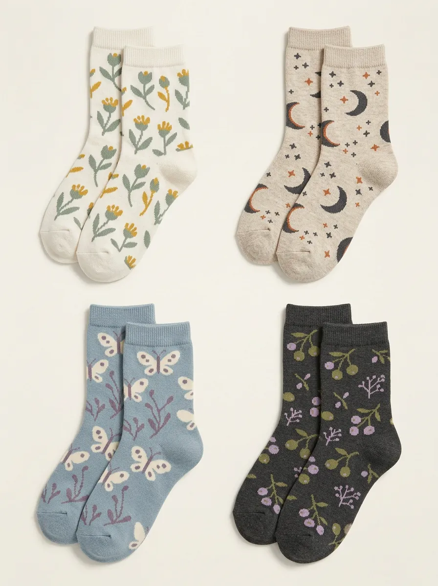 Women's Celestial Butterfly Crew Socks Four Pair Set