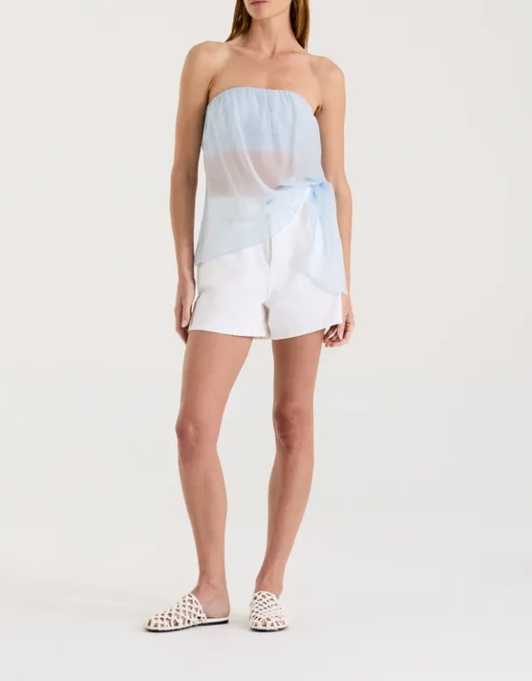 White High-Rise Denim Shorts