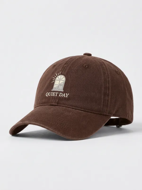 Quiet-Day Window-Motif Embroidered Minimal Unisex Baseball Cap