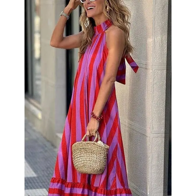Striped Backless Maxi Dress