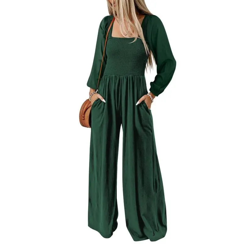 CLEARANCE SALE  Women's Casual Loose Overalls Jumpsuits One Piece Long Sleeve Wide Leg Long Pant Rompers With Pockets Plus Size Packge Suit