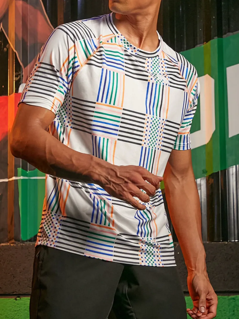 Geometric Striped Activewear T-Shirt