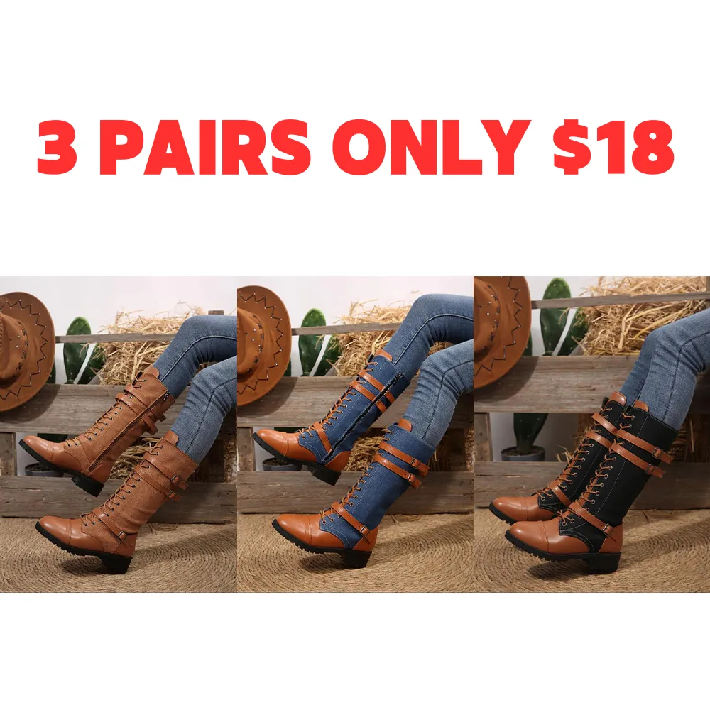 Women's Long Motorcycle Boots, Western Style Round Toe Thick Sole, Durable Comfortable Design, Perfect for Casual Wear